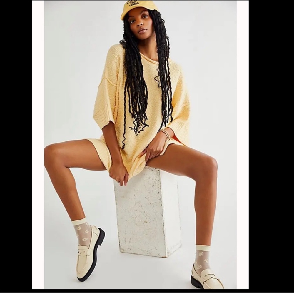 Free People Oversized Knit Tunic in Pale Yellow